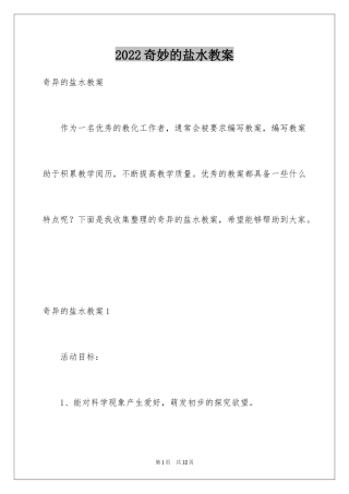 2024奇妙的盐水教案