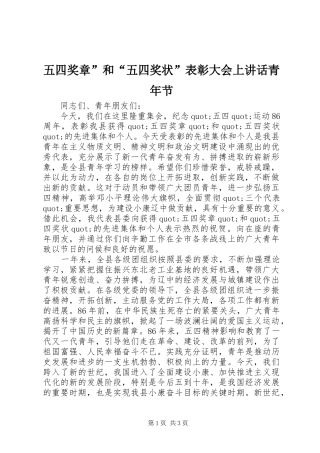 五四奖章”和“五四奖状”表彰大会上讲话发言青年节_1