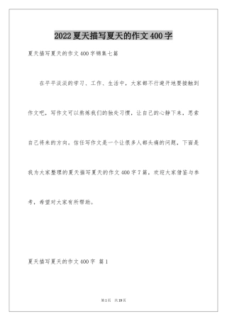 2024夏天描写夏天的作文400字_2