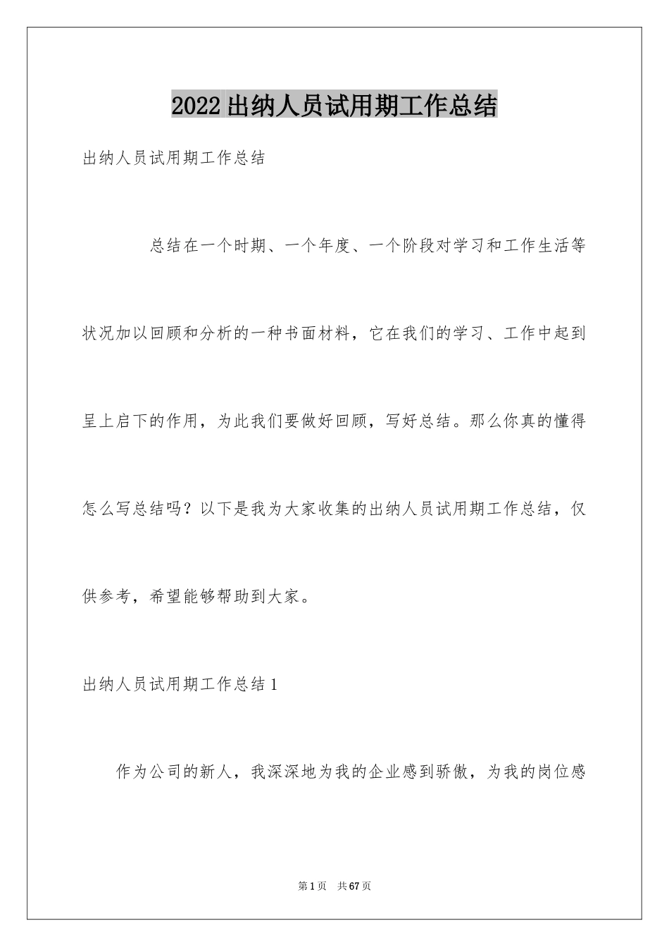 2024出纳人员试用期工作总结_7_第1页