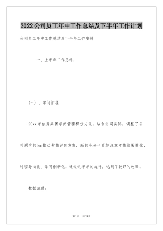 2024公司员工年中工作总结及下半年工作计划