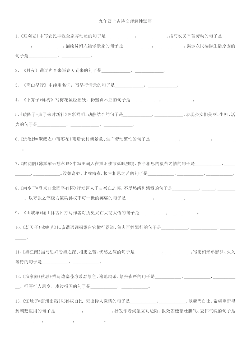 九年级上古诗文理解性默写_第1页