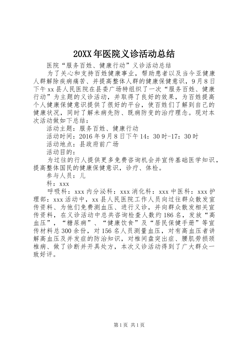 20XX年医院义诊活动总结 (5)_第1页