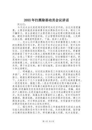 20XX年扫黑除恶动员会议讲话发言