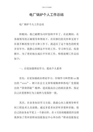 电厂锅炉个人工作总结