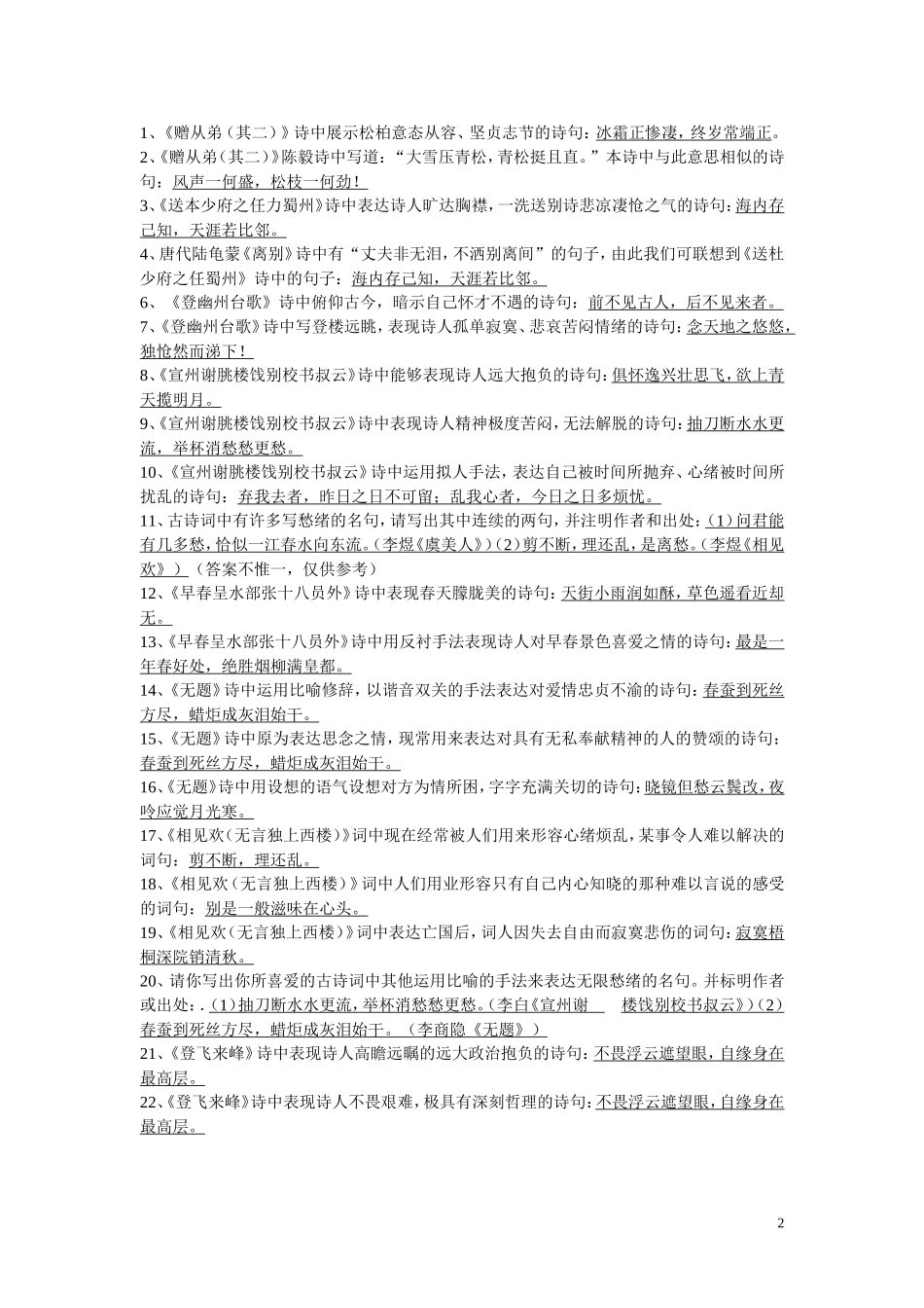 八年级下课外古诗词背诵默写练习_第2页