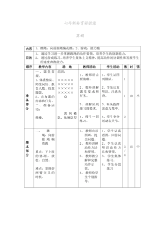 七年级体育课教案：编花跳
