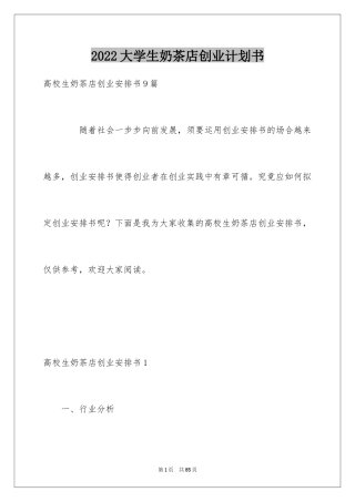 2024大学生奶茶店创业计划书_1