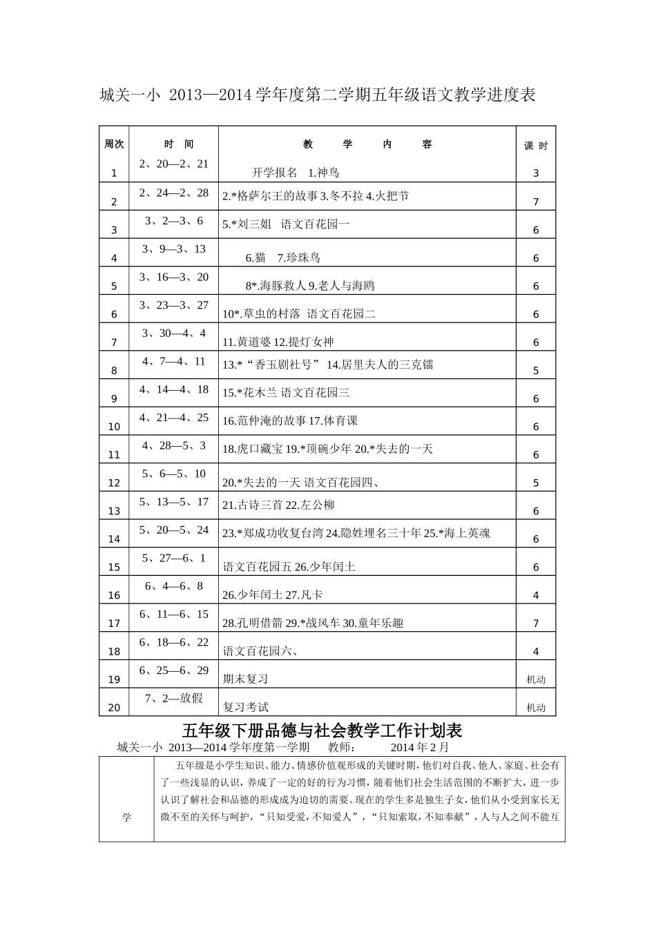 语文计划及进度五年级下册_第2页