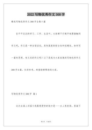 2024写物优秀作文300字_35