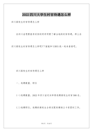 2024四川大学生村官待遇怎么样