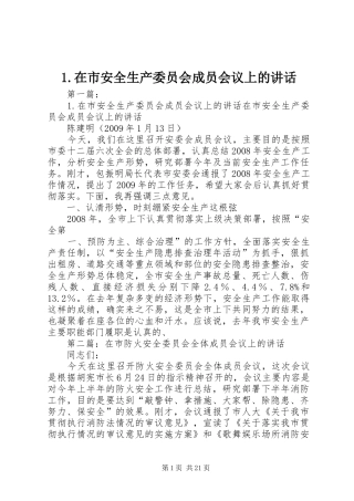 1.在市安全生产委员会成员会议上的讲话发言