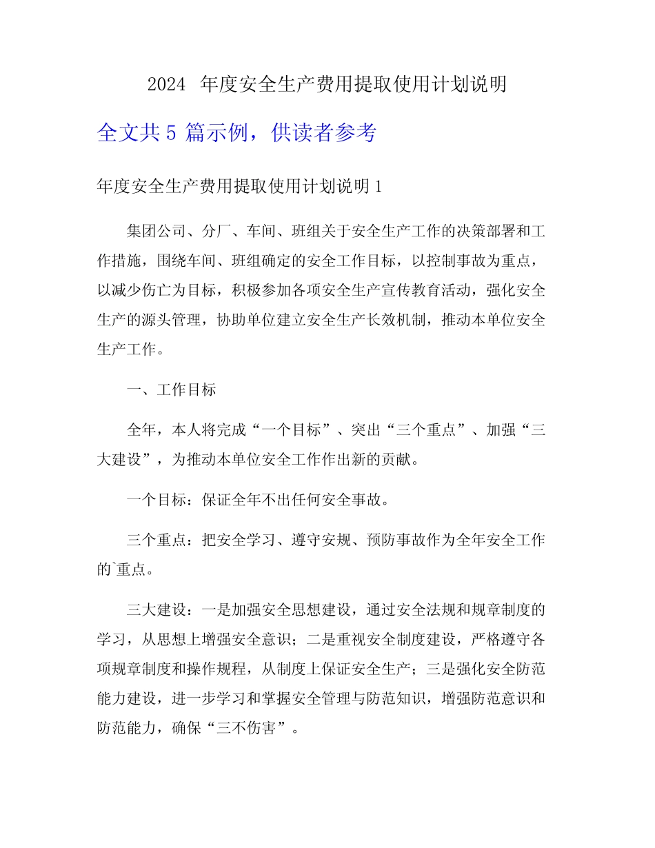 2024年度安全生产费用提取使用计划说明 _第1页