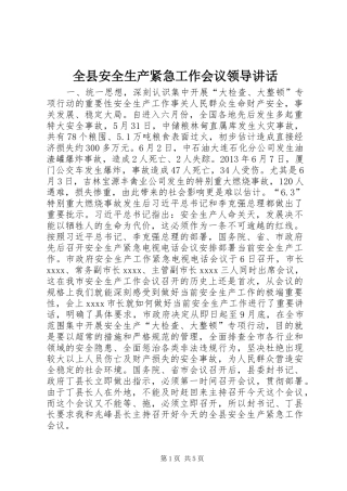 全县安全生产紧急工作会议领导讲话发言