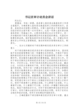 书记在审计动员会讲话发言