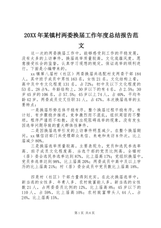 20XX年某镇村两委换届工作年度总结报告范文