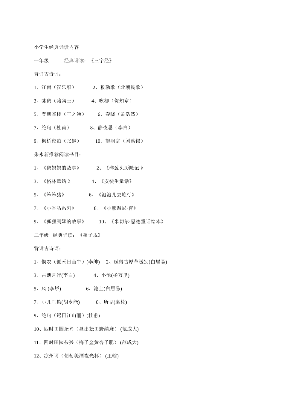 小学生经典诵读内容_第1页