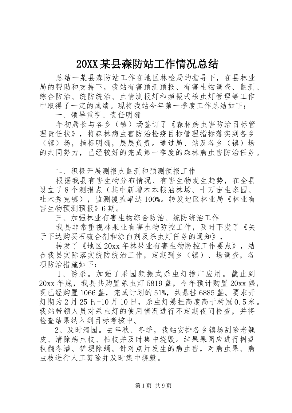 20XX某县森防站工作情况总结_第1页