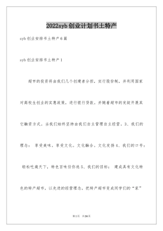 2024syb创业计划书土特产