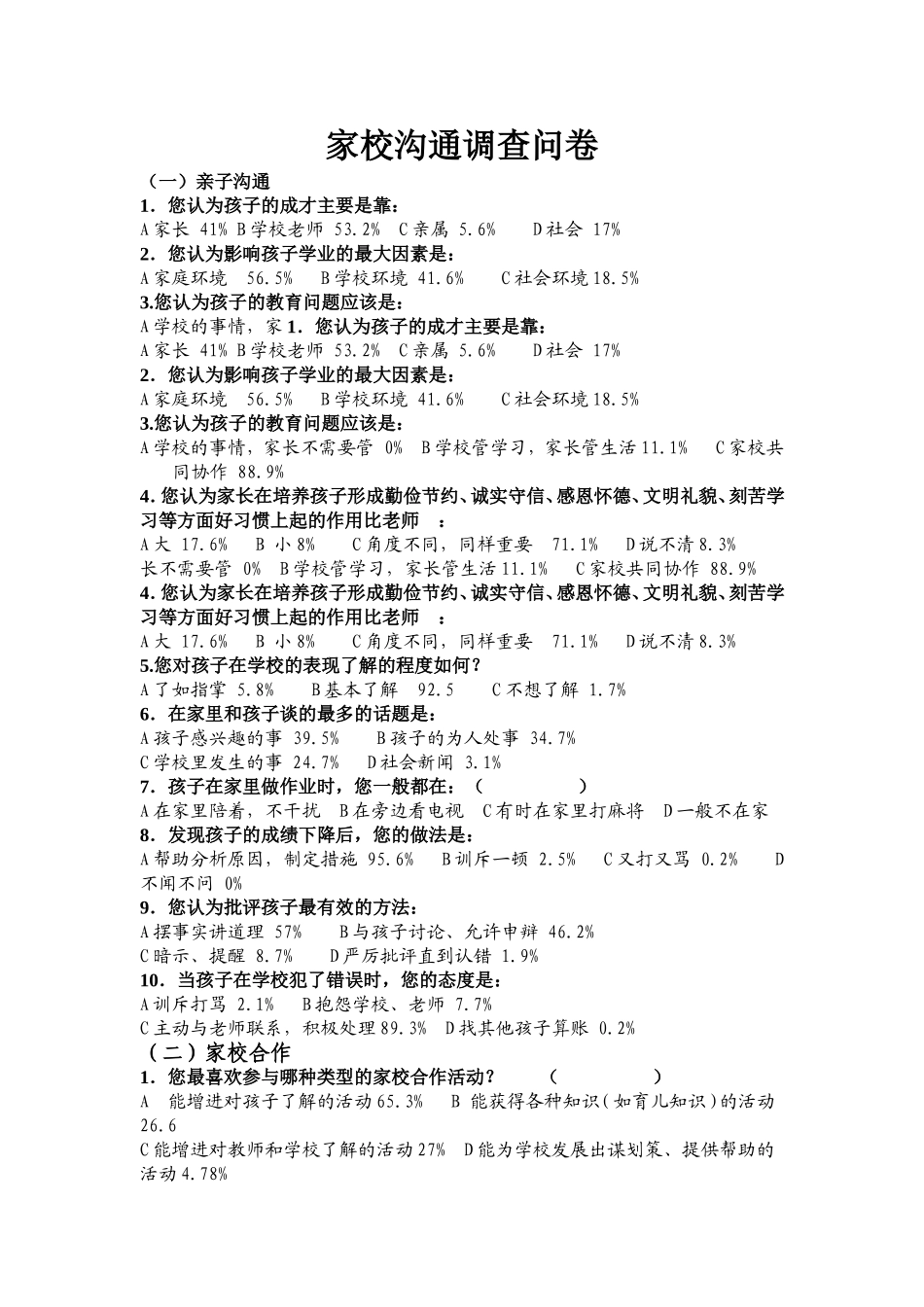 家长会沟通调查问卷_第1页