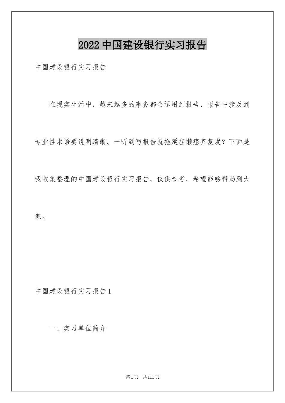 2024中国建设银行实习报告_第1页