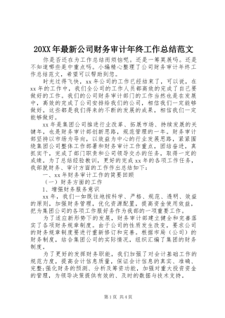 20XX年最新公司财务审计年终工作总结范文
