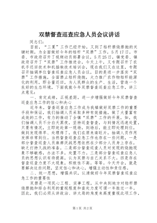 双禁督查巡查应急人员会议讲话发言