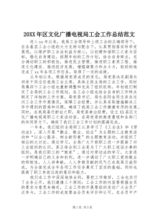 20XX年区文化广播电视局工会工作总结范文