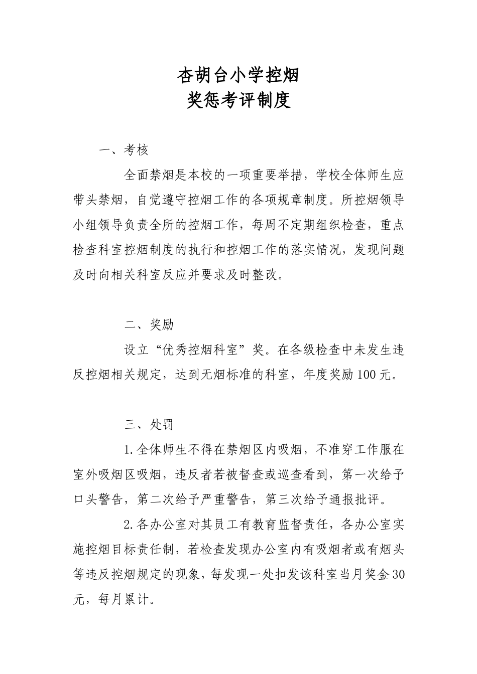 控烟考评奖惩制度、考评奖惩记录表_第1页