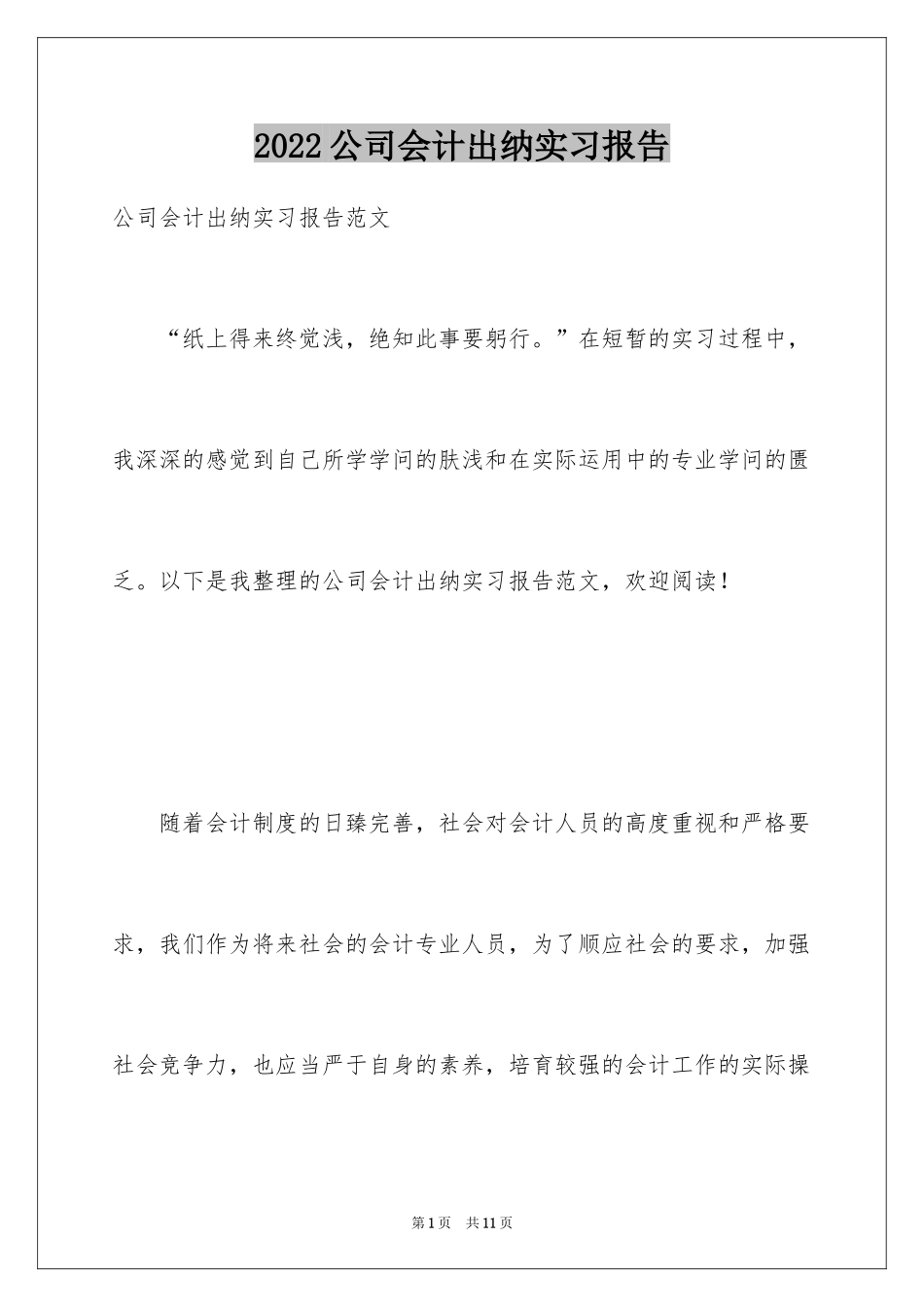 2024公司会计出纳实习报告_第1页