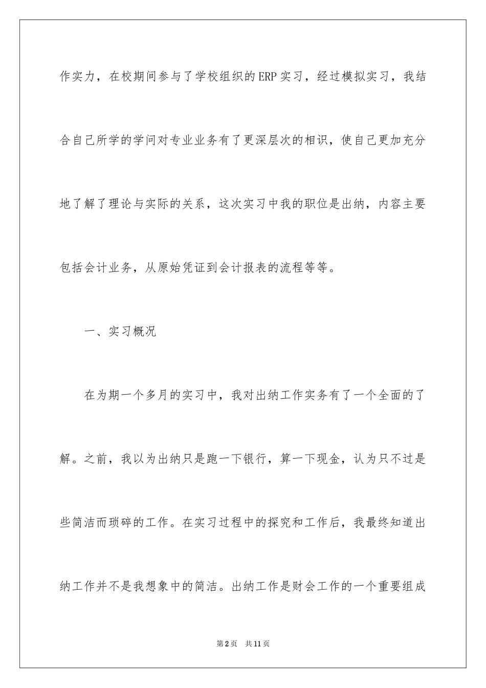 2024公司会计出纳实习报告_第2页