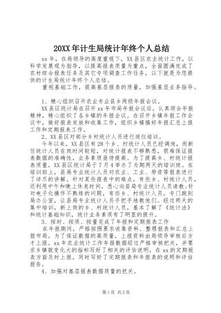 20XX年计生局统计年终个人总结