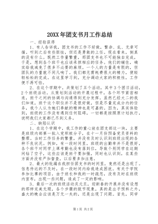 20XX年团支书月工作总结