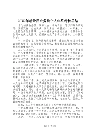 20XX年新录用公务员个人年终考核总结