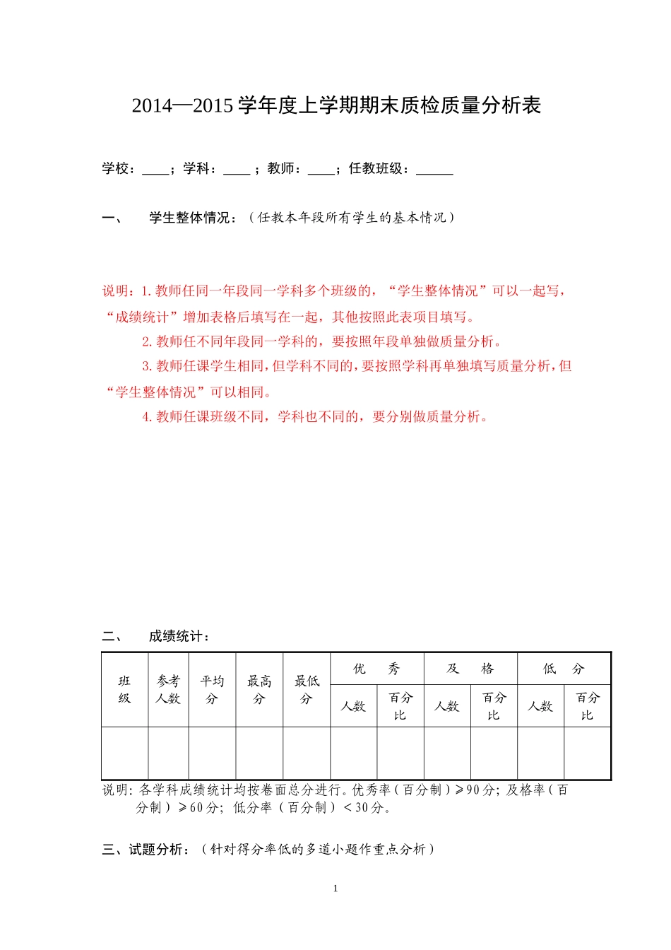 中学期末质检学科质量分析样表_第1页