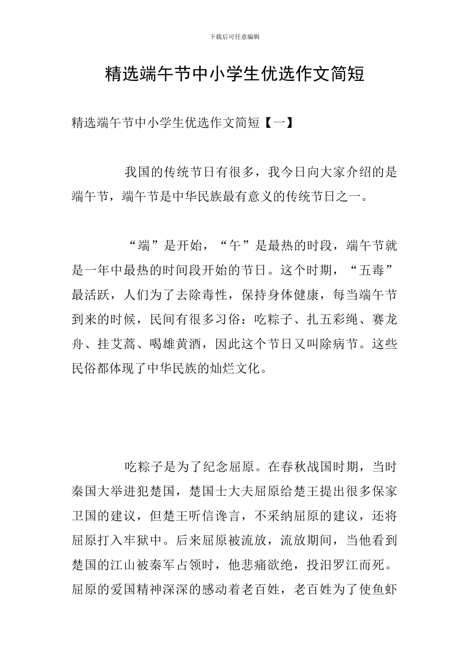 精选端午节中小学生优选作文简短_第1页