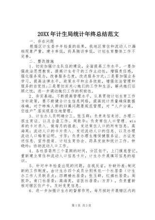 20XX年计生局统计年终总结范文