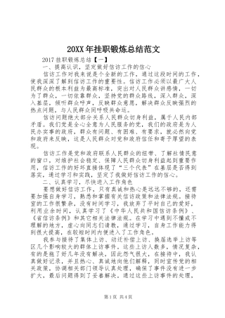 20XX年挂职锻炼总结范文 