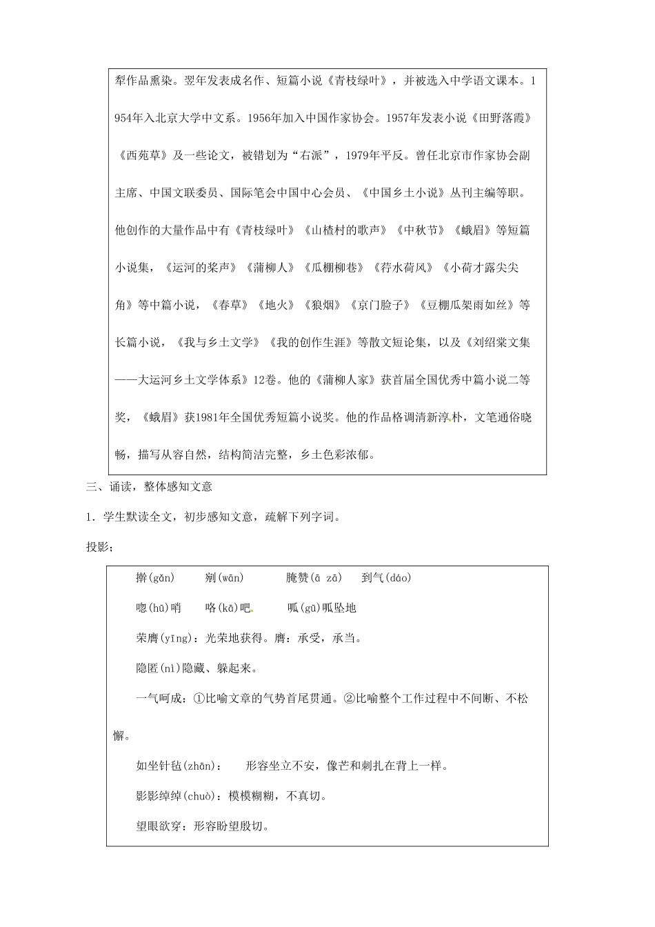 安徽省安庆市第九中学九年级语文下册 6.蒲柳人家(节选)教案 新人教版_第3页