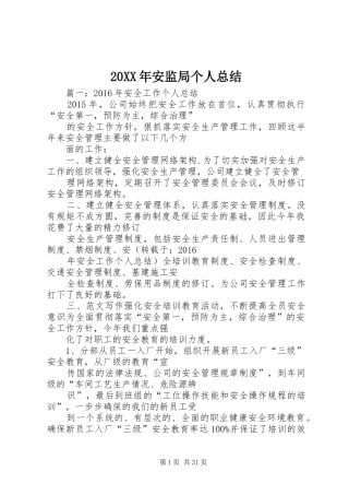 20XX年安监局个人总结