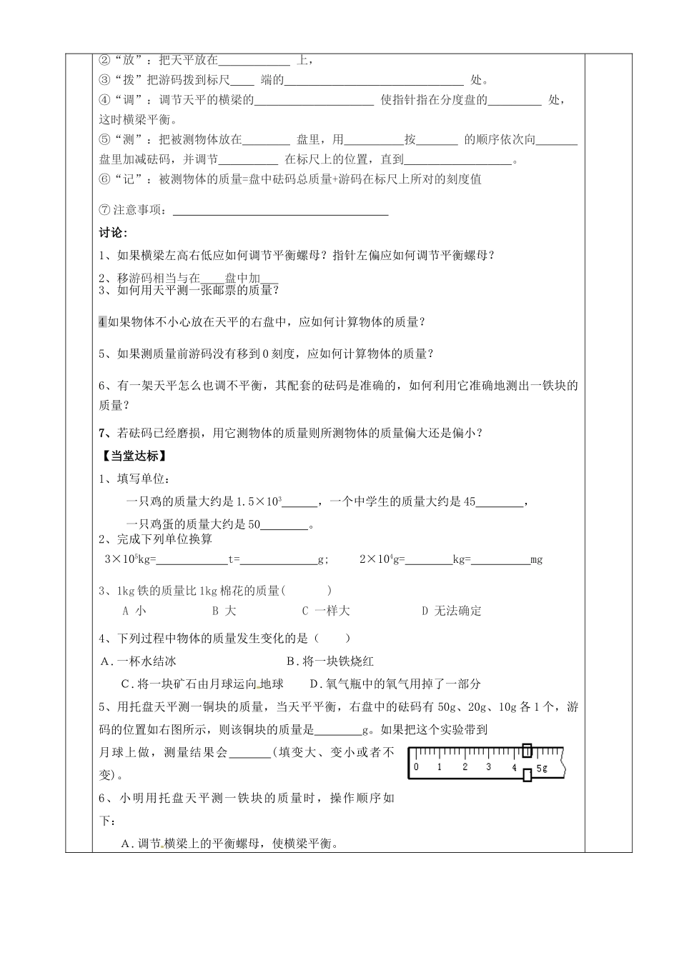 湖南省茶陵县世纪星实验学校九年级物理《质量》教案_第2页