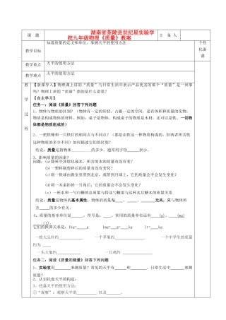 湖南省茶陵县世纪星实验学校九年级物理《质量》教案