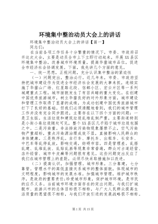 环境集中整治动员大会上的讲话发言
