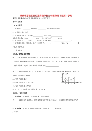 湖南省茶陵县世纪星实验学校九年级物理《密度》学案（无答案）