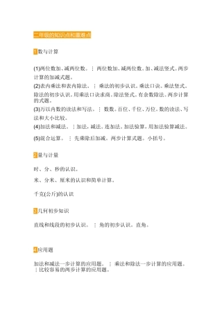 二年级的知识点和重难点