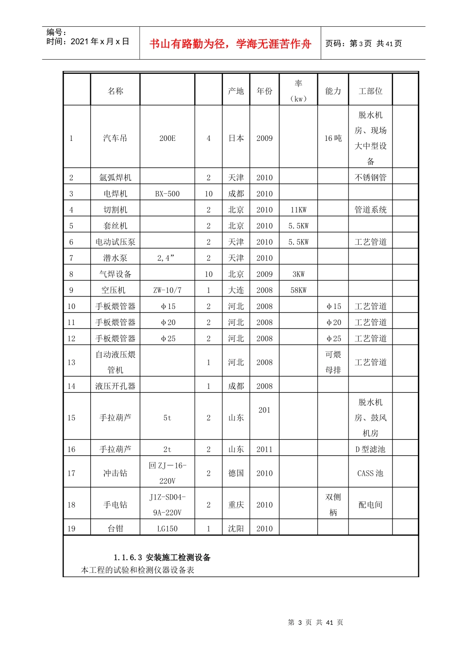 污水处理厂安装工程技术交底记录_第3页