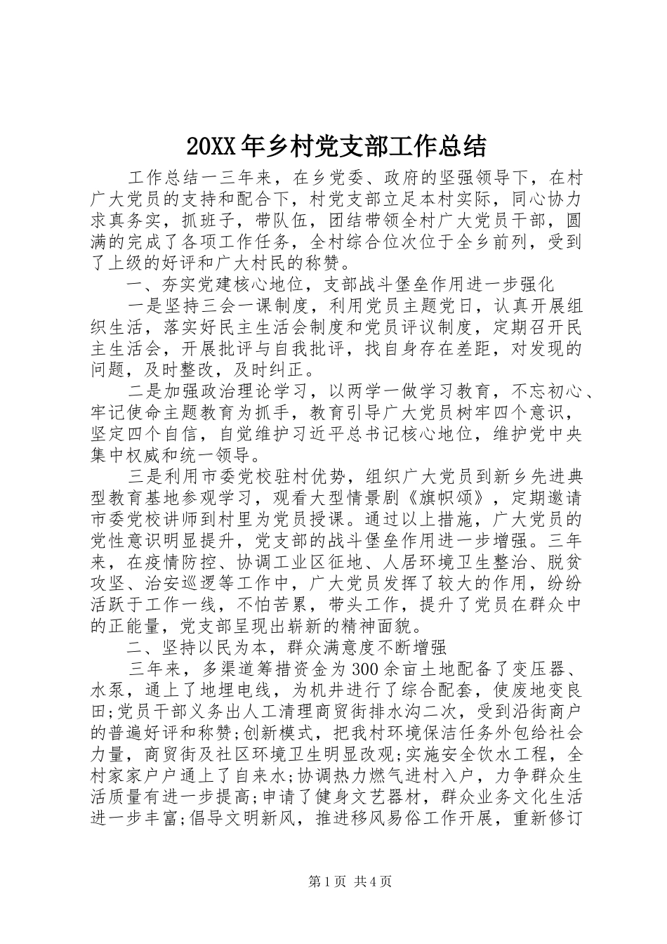 20XX年乡村党支部工作总结_第1页