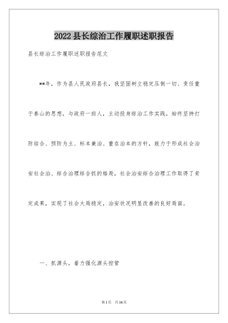 2024县长综治工作履职述职报告