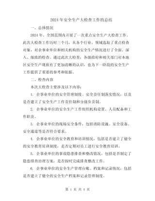 2024年安全生产大检查工作的总结