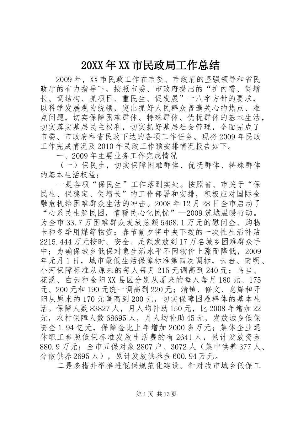 20XX年XX市民政局工作总结_第1页